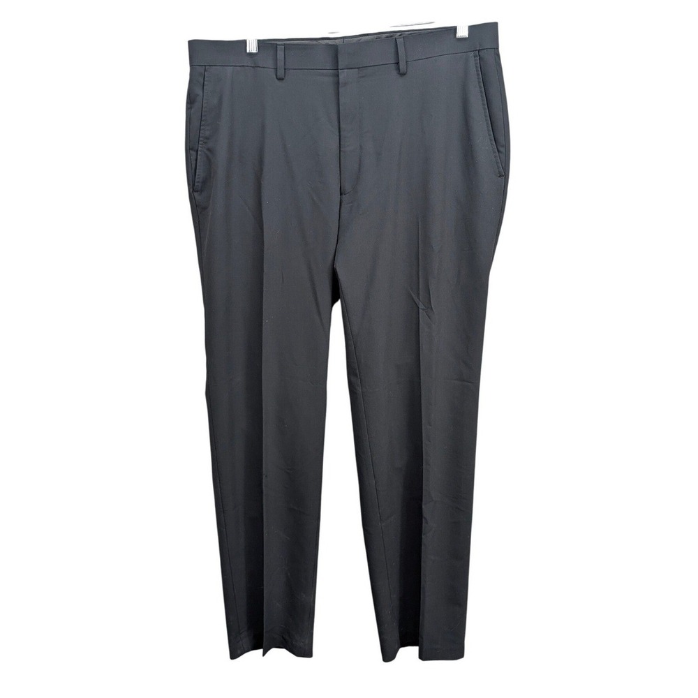 Madison Dress Pants Men's Sz 38x32 Black Flat Front Career Casual Stretch Office